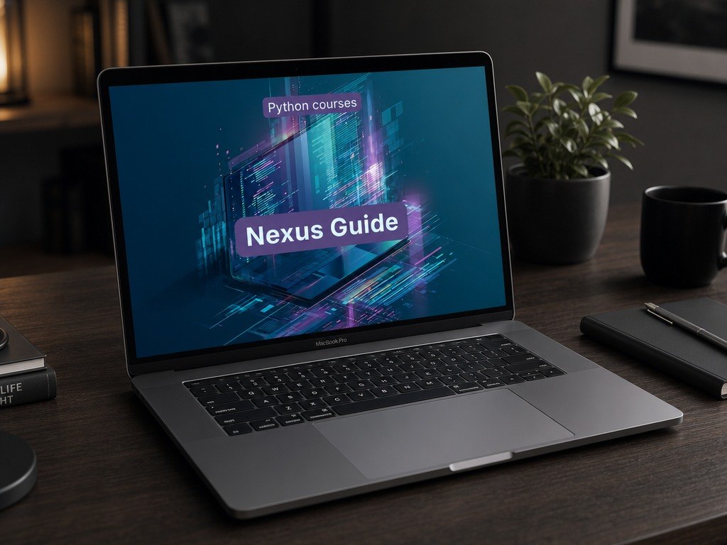 Laptop on a desk with 'Nexus Guide' displayed on the screen