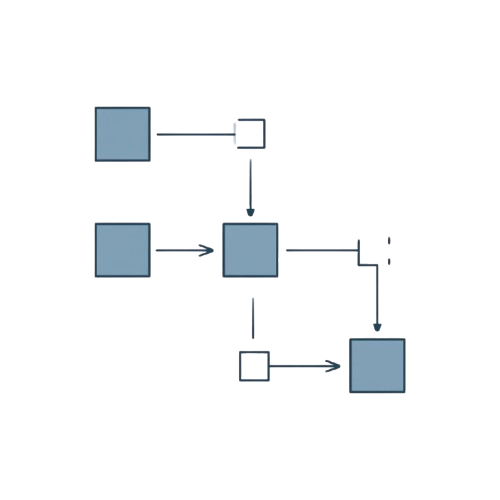 Simple flowchart with blue squares and white arrows on a white background
