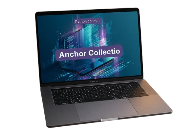 Laptop displaying 'Anchor Collective' on a screen with a blue and purple background